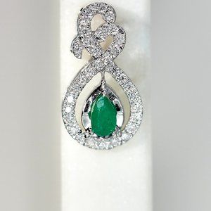 Diamond .20Ctw & Emerald .16Ctw Center Pendant 14K White Gold